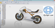 Solid Edge - окно программы с 3d моделью мотоцикла